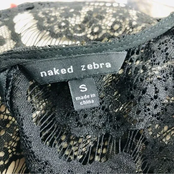 Naked ZEBRA Nude Mid Dress with Black Lace Overlay Small - Picture 7 of 8